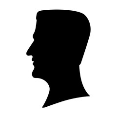 Silhouette of a man's head in profile on a white background