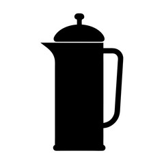 Simple black silhouette illustration of a French press coffee maker and plunger