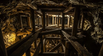 Mine Interior with Wooden Structure
