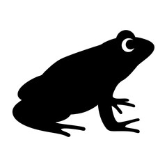Simple black silhouette of a frog with white eye detail