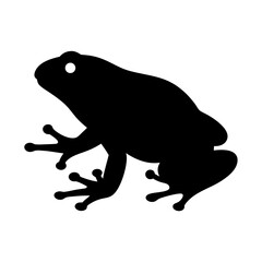 Silhouette of a black frog with detailed legs and a visible eye