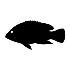 Black silhouette illustration of a freshwater fish swimming against white background