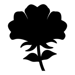 Black silhouette of a hibiscus flower with stem and leaves isolated
