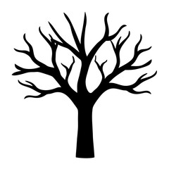 Silhouette of a bare tree against a white background evokes winter season