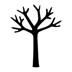 A bare silhouette tree in black and white against a plain background