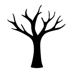 Silhouette of a bare tree against a white background artistic rendering
