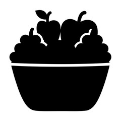 Stylized fruit bowl with apples and cloudlike arrangement in black silhouette