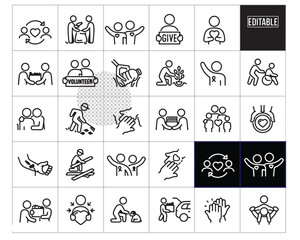 Editable Volunteers And Volunteering Thin Line Icons Symbol Volunteer Community Community Outreach  Homelessness Editable Stroke People Cleaning Poverty Child Support A Helping Hand 