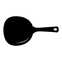 Black cast iron frying pan with handle used in home kitchens