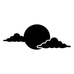 Dramatic moon and clouds silhouette against a stark white background creating contrast