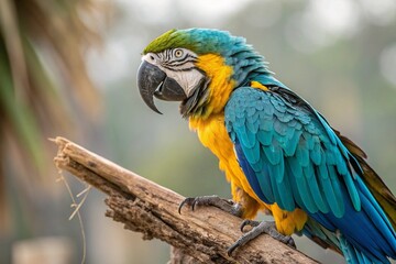Obraz premium A colorful macaw parrot portrait captured with a blurred background highlighting its vibrant feathers