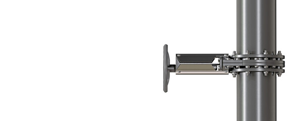 Black shut-off valve isolated on transparent background. Side view. Standard rising stem gate valve a essential component in piping systems. 3D illustration. © Orange Dragon Studio