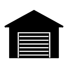 Simple black garage icon with horizontal door pattern and a roof outline