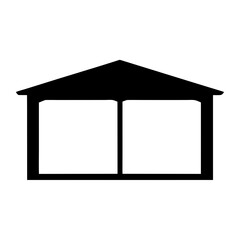 Silhouette of a Structure with Gabled Roof and Rectangular Openings