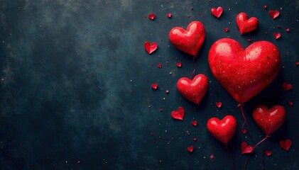 Red hearts on a dark background, grunge texture, red, love