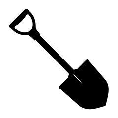 A minimalist silhouette of a shovel with a Dgrip handle design