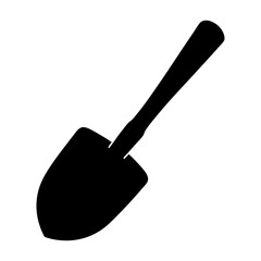 Black silhouette of a gardening shovel on a white background illustration