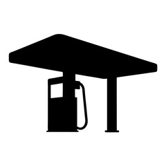 Silhouette of a gas station with an extended roof for coverage