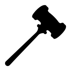 Black silhouette of a gavel, representing justice, law, and legal proceedings