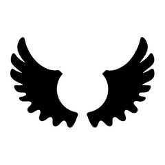 Black silhouette illustration of feathered wings on a plain white background