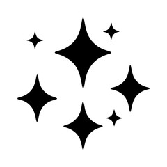 A collection of stylized star shapes in solid black color isolated