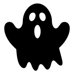 Black ghost with oval eyes and mouth with outstretched arms illustration