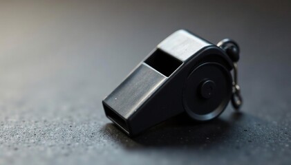 Classic black plastic whistle, simple design, clean backdrop , simple, signal