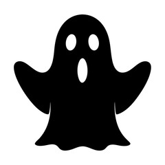Simple black and white Halloween ghost with big open mouth icon