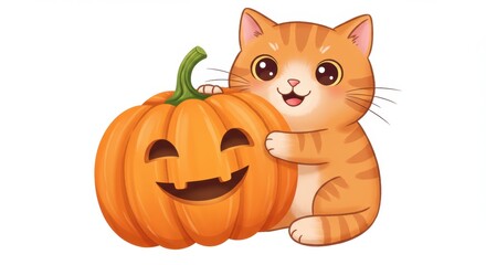 Cute cat with pumpkin illustration