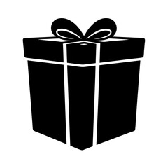 Stylized illustration of a black gift box with a bow on top