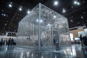 Glass Pavilion Structure with Patterned Panels for Exhibition Display