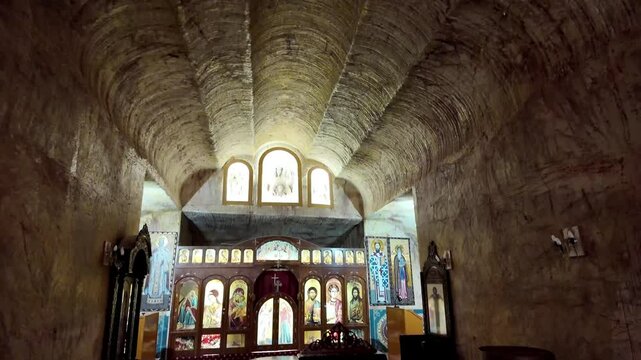 Coober Pedy, Australia- 12 15, 2024 : Serbian Orthodox underground Church of Saint Elijah the Prophet in Coober Pedy, South Australia - Religious place dug out of sandstone in an opal mining City