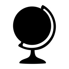 Stylized black and white globe with stand representing geography and education