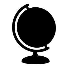 Simple black silhouette of a globe showing earth and geographical knowledge
