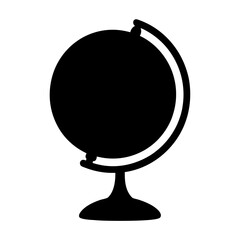 Black silhouette of a globe on a stand against a white background