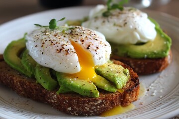 Healthy Avocado Toast with Poached Egg Close-Up  
