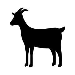 Black silhouette of a goat with horns in a white background