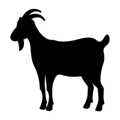 Black Silhouette of a Goat Standing on White Background in Full Profile
