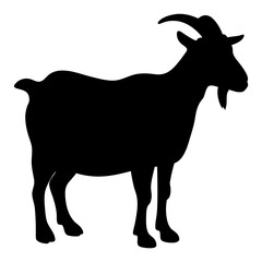 Silhouette of a male goat with large horns and a beard