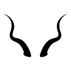 A striking silhouette of curved animal horns on a pristine white background