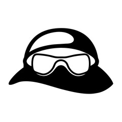 Black and white illustration of a safari hat with protective glasses