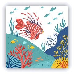 Stunning image of a tropical fish swimming amidst a vibrant coral reef, showcasing colorful marine life in a serene underwater environment. 