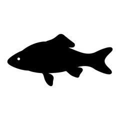 Silhouette of a fish swimming in water, represented as simple artwork