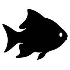 Black silhouette of a fish with prominent fins and circular eye