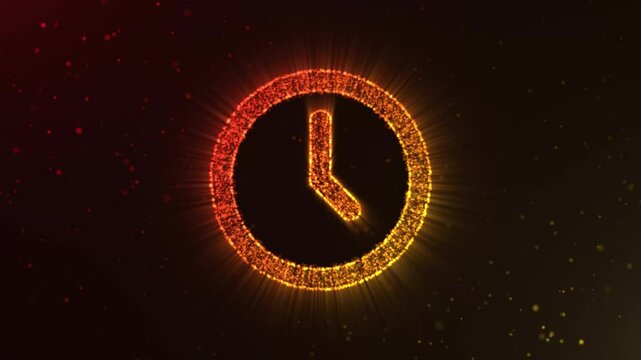 An illuminated clock made of particles highlights the concept of time in a digital presentation.