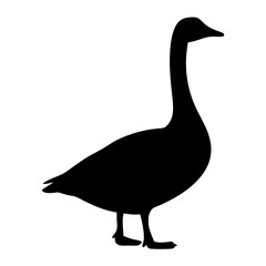 Black silhouette of a majestic goose standing proudly on a white background
