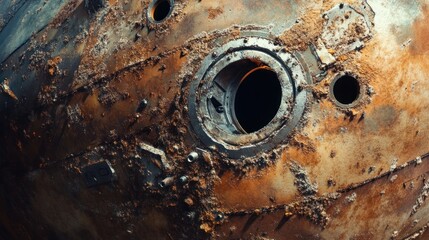 Rusty, weathered spacecraft hull