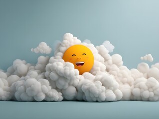 Happy Sun Character in Clouds, Cheerful 3D Render for Children's Illustration