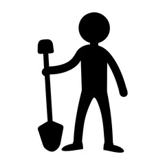 Silhouette of a person holding a shovel in a simple illustration © pixostudio