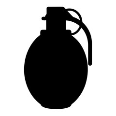 Simple Black Silhouette Illustration of a Hand Grenade on a White Background